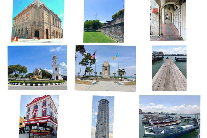Un edificio histórico, una fortaleza, un camino, un monumento, una orilla marítima, un edificio alto y un muelle con barcos. 2