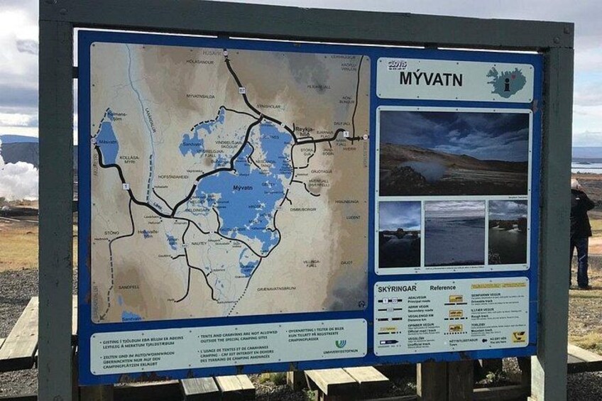 A map of Myvatn National Park with a signboard. 3