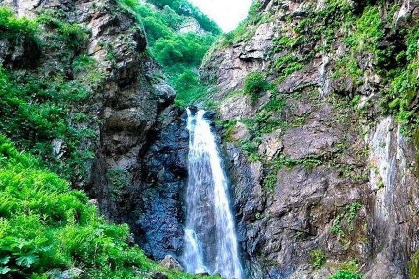Une cascade se déversant le long d’une falaise rocheuse, entourée d’une végétation luxuriante. 3