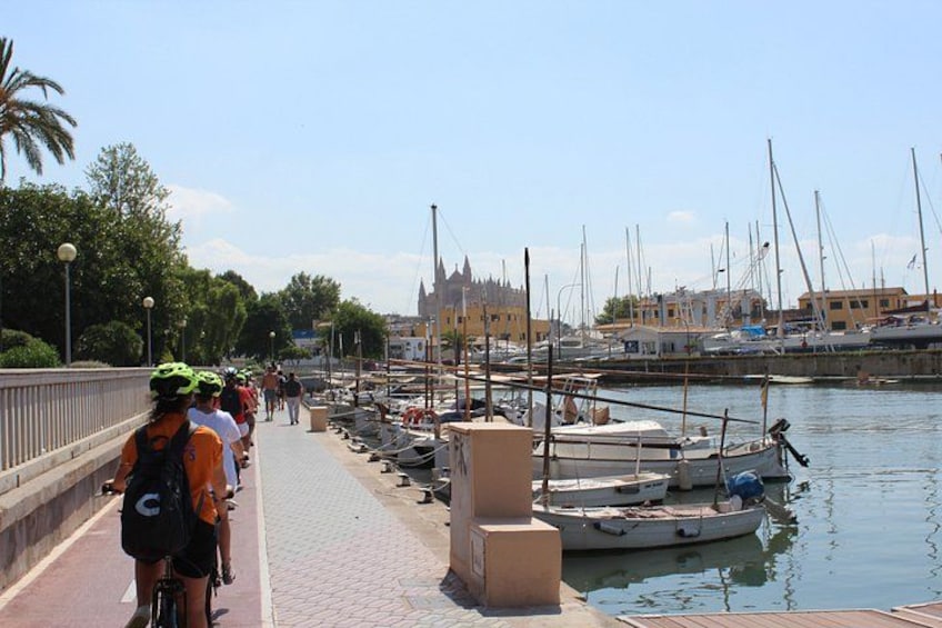 Une promenade en bord de mer, avec des cyclistes, des bateaux et des bâtiments. 2