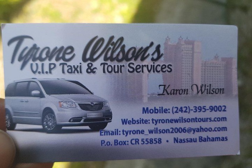 Een visitekaartje voor Tyrone Wilson's VIP Taxi & Tour Services. 3