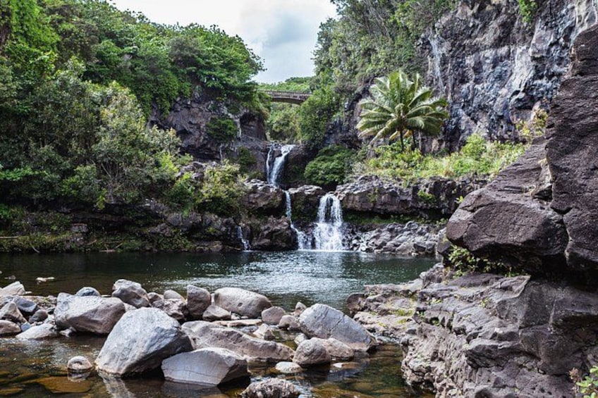 Bridge and waterfalls on the Road to Hana 1