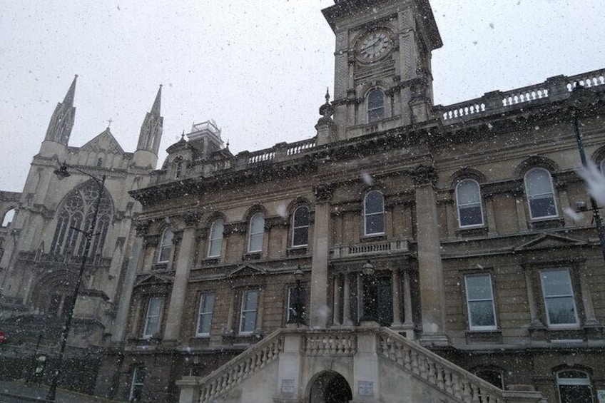 Dunedin is beautiful, even when it snows. This building is next door to the Dunedin i-Site Visitor Information Centre, which is the start point of our walk 1