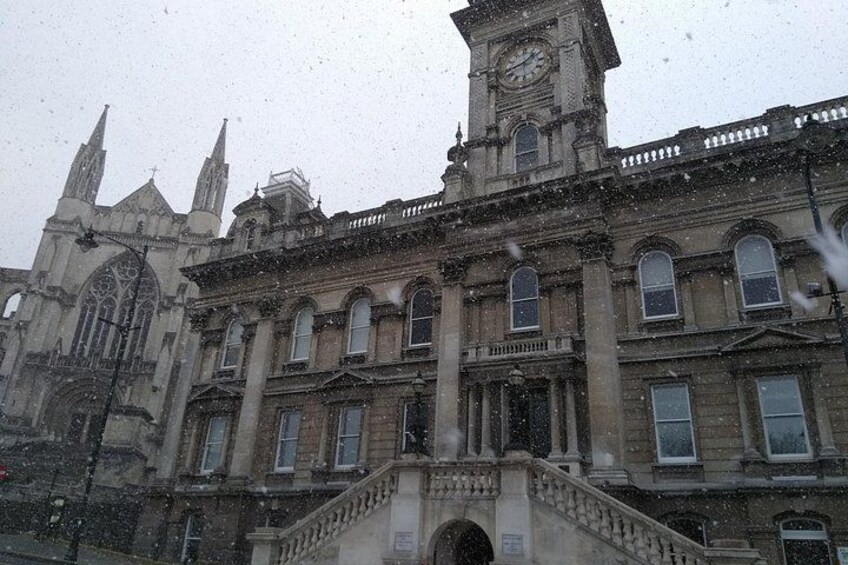 Dunedin is beautiful, even when it snows. This building is next door to the Dunedin i-Site Visitor Information Centre, which is the start point of our walk 1