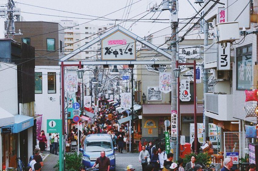 Yanaka Ginza shopping street where you can try various Japanese snacks, sweets, and Sake! 4