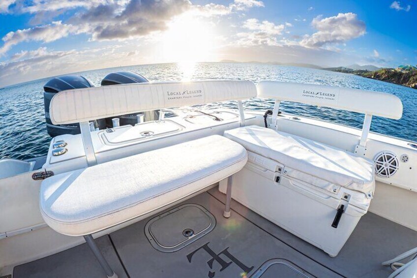 Stern seating lounge with backrests, 5 total adult seats. 3