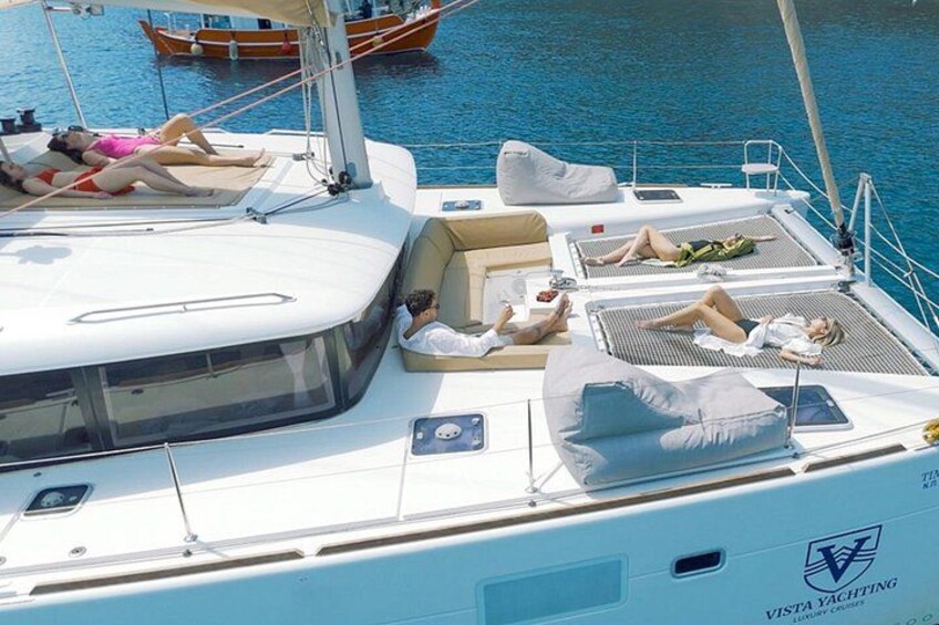 Santorini Platinum Catamaran Cruise with Meal, BBQ and Open Bar 1