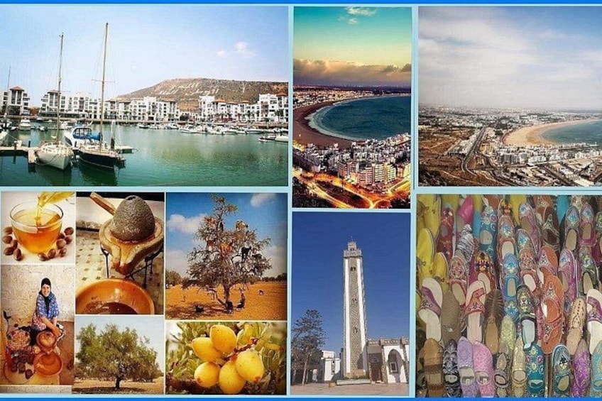 A marina, coastal cityscape, beach, traditional architecture, and colorful footwear. 1