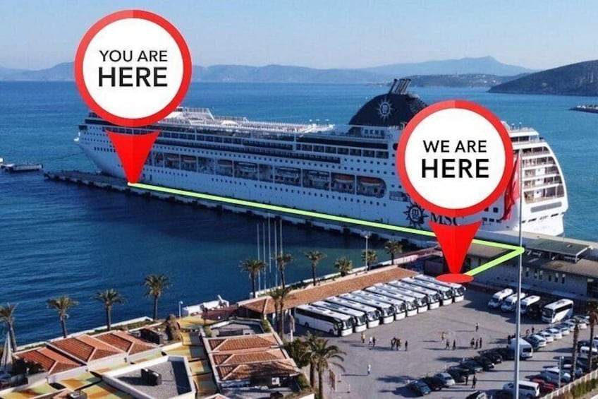 Un navire de croisière a accosté dans un port où deux panneaux indiquaient respectivement « VOUS ÊTES ICI » et « NOUS SOMMES ICI ». 4