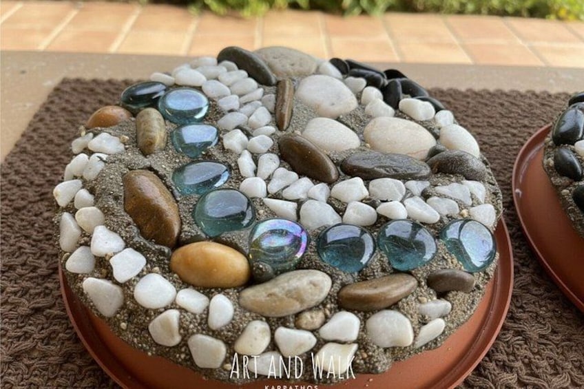 A decorative stone arrangement in a terracotta pot. 4
