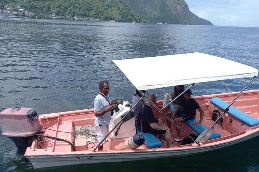 Leaving Soufriere Bay for a boat tour with views of the Bat Cave 2