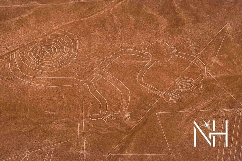 An ancient rock art site with petroglyphs, including a spiral and human figures. 2