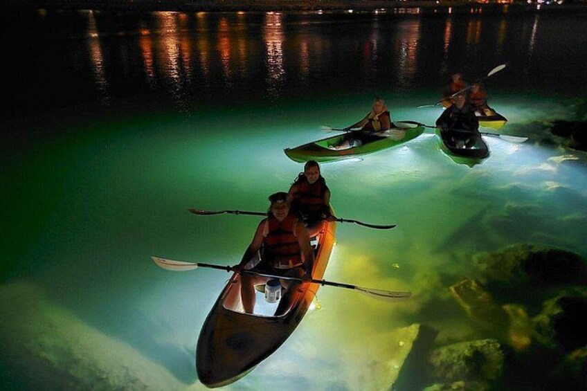 Our Glass Bottom Kayak LED illuminated Night Tour in St. Pete Beach is an awesome experience for families, friends and large groups to explore and feed fish up close! 1