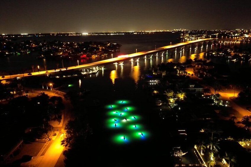 Aerial footage of our Glass Bottom Kayak LED illuminated Night Tour in St. Pete Beach, Florida 2