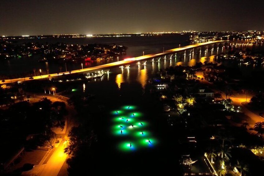 Aerial footage of our Glass Bottom Kayak LED illuminated Night Tour in St. Pete Beach, Florida 2