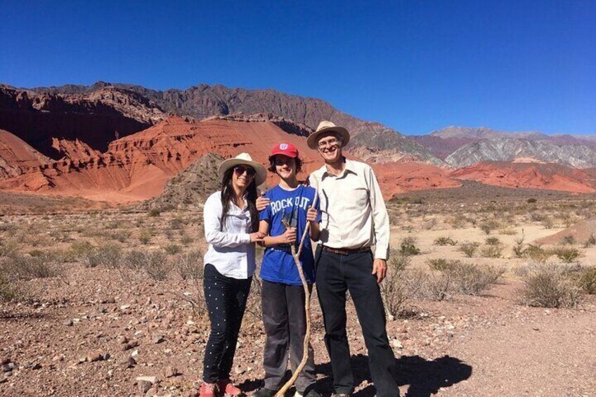 Poncho Tours owners Nick and Alicia Evans with their son Calixto in the Quebrada de Cafayate