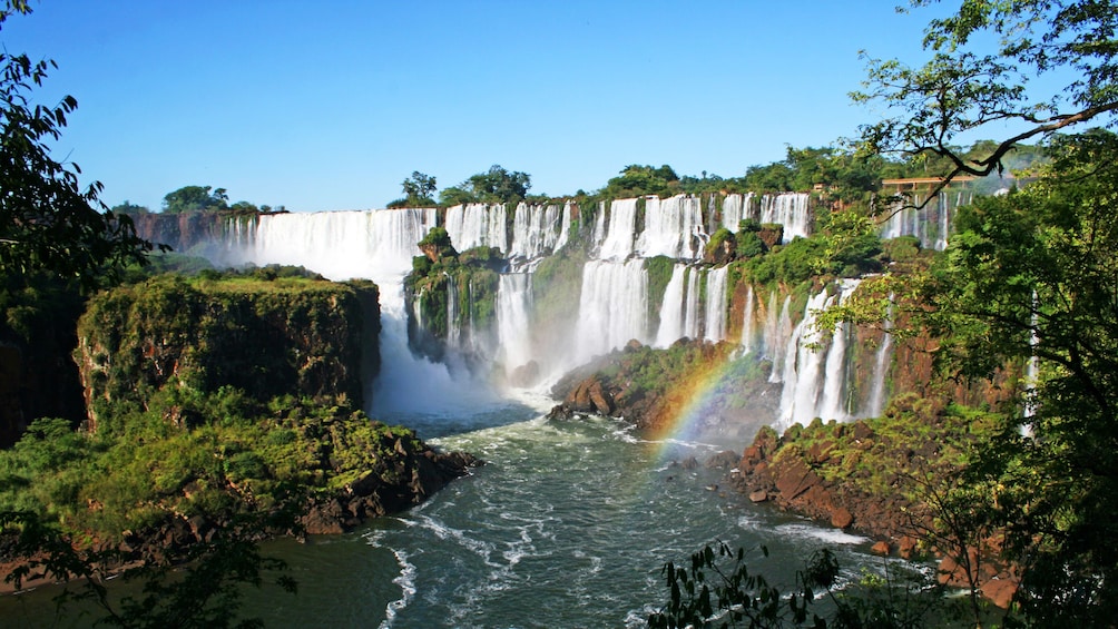 Rainbow forming at the waterfalls in Iguazu