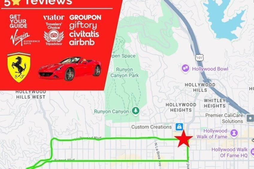 20-Minute Tour: Hollywood Blvd to Sunset Blvd in a Ferrari 2