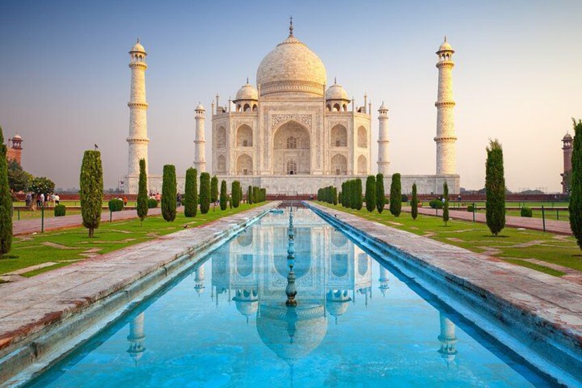 The Taj Mahal with a reflecting pool in the foreground. 3