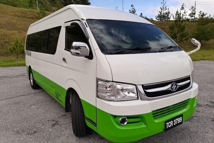 Een witte en groene bus is geparkeerd op een verharde ondergrond, met een kentekenplaat waarop 'TCR 3799' staat. 5