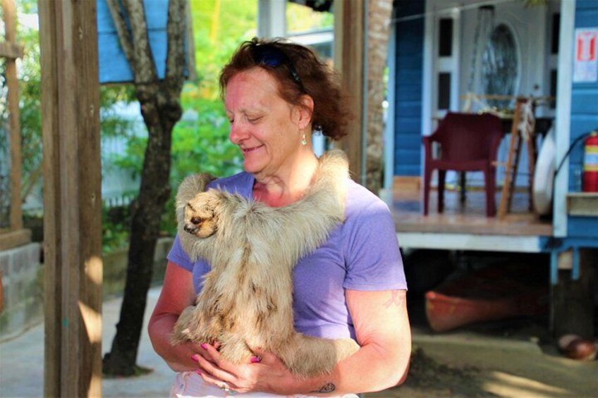 Donna holding the sloth Fiona 2