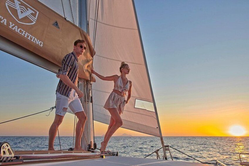 Santorini Gold Catamaran Cruise with BBQ, Drinks and Hotel Pickup 1