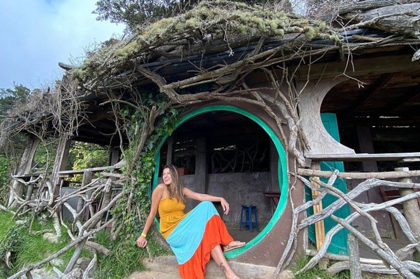Una casa árbol con entrada circular rodeada de ramas. 5
