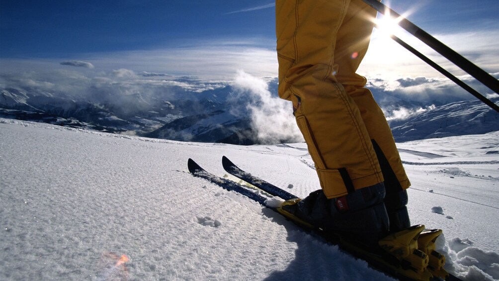 Skier on a groomed slope in Park City