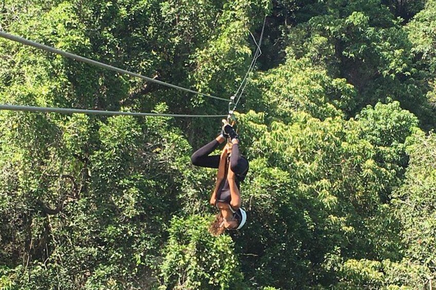 Experience the rush of ziplining 5 kms (16 lines) over caves, canyons, mountaintops and rainforest. 5