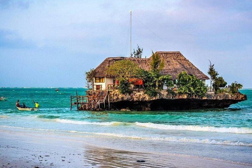 Mnemba Island Tour; Lunch Break; Salaam Cave Tour, Kuza Cave Tour, The Rock Restaurant 3