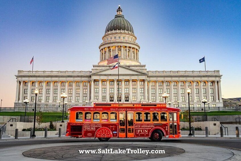 Experience the Salt Lake Trolley parked at the Utah State Capitol, where costumed performers turn each landmark visit into a living stage show with music, stories, and guest participation. 2