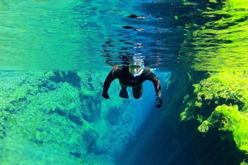 A person scuba diving underwater. 3