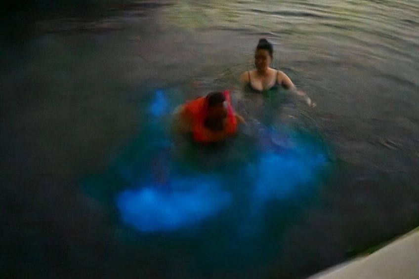 A person swimming in a body of water. 1