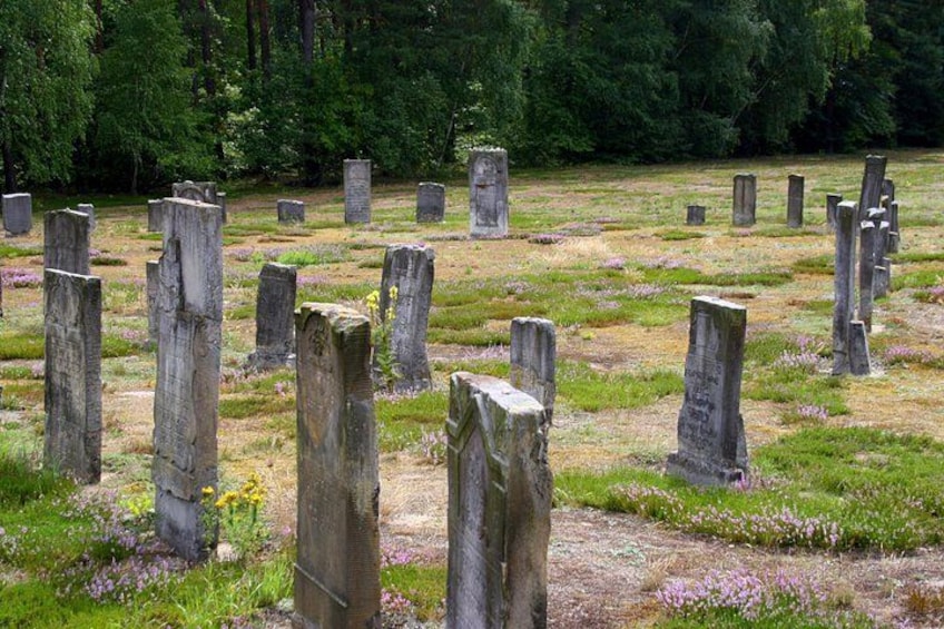En kirkegård med mange gravsten og mindesten. 3