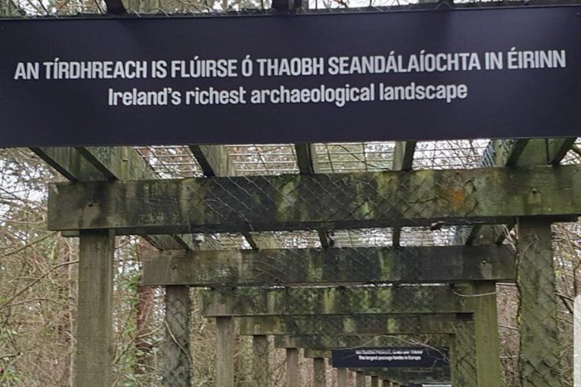 A wooden structure with a sign indicating it's a significant archaeological site in Ireland. 5
