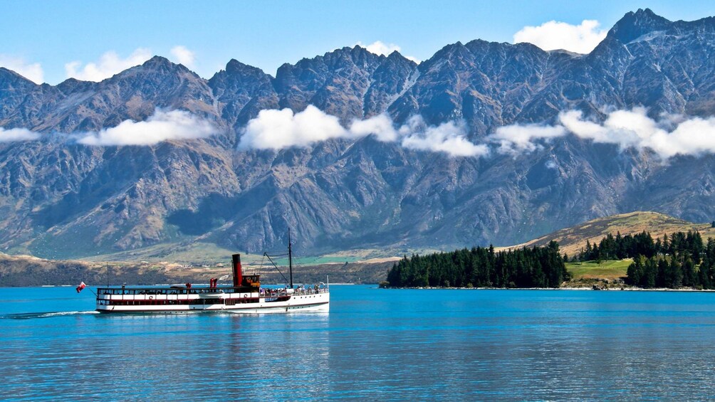 Ship on water in southern circle in Christchurch New Zealand. 