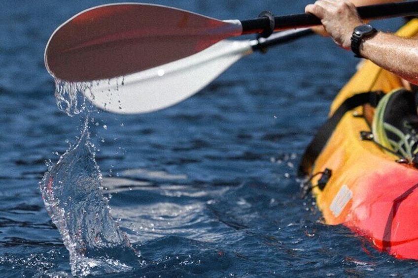 A person paddling a kayak in the water. 5