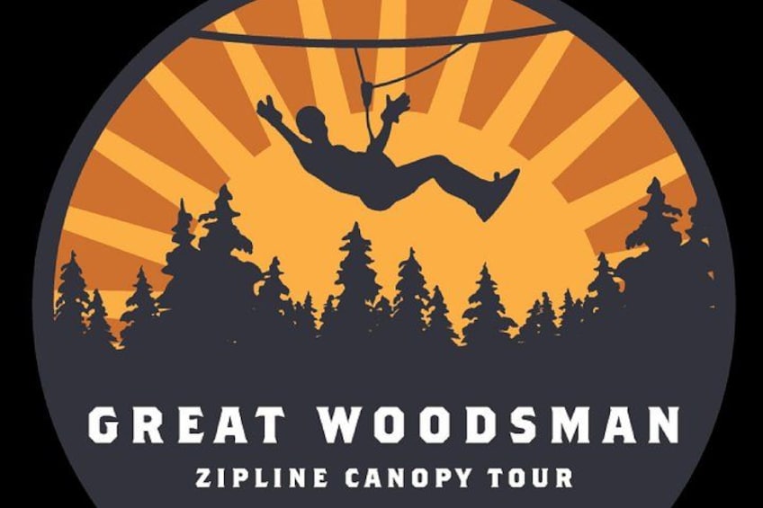 Logo de Great Woodsman Zipline Canopy Tour, représentant la silhouette d’une personne pratiquant la tyrolienne. 1