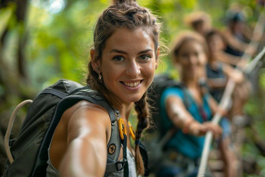 Happy tourists on the trail in the tijuca forest 1
