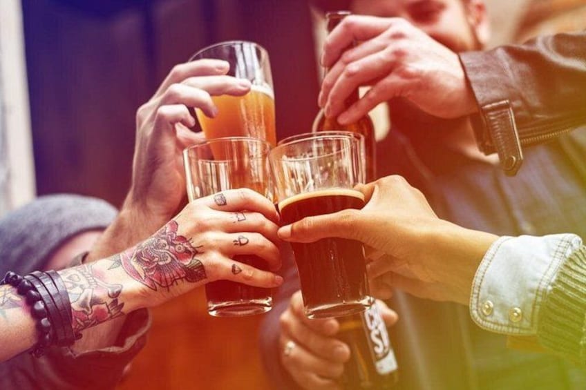 People clinking glasses in a toast. 5