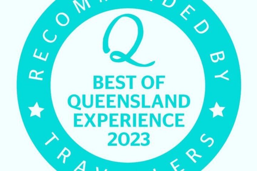 A circular badge with the text 'BEST OF QUEENSLAND EXPERIENCE 2023' and a number '2' in the center. 2