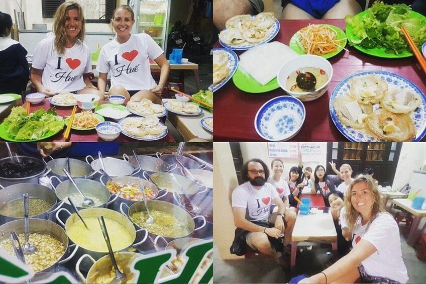 A group of people at a food event with various dishes and bowls of food. 5