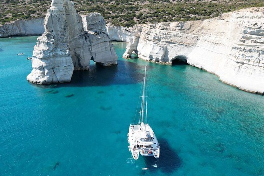 Our catamaran on our Kleftiko stop 5