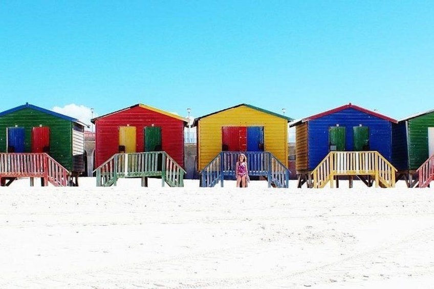Des cabanes de plage colorées, accessibles par des marches. 2