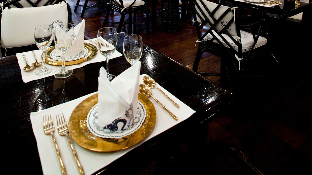 Place setting at Blue Elephant restaurant in Bangkok. 