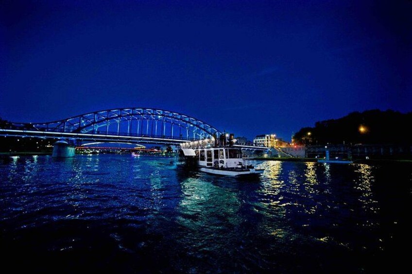 Legenda Boat in Kazimierz district in Kraków, Piłsudski Bridge, Kraków Poland 2