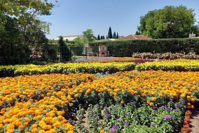 Beautiful and colorfull flower gardens in the summer in the Botanical Garden in Balchik