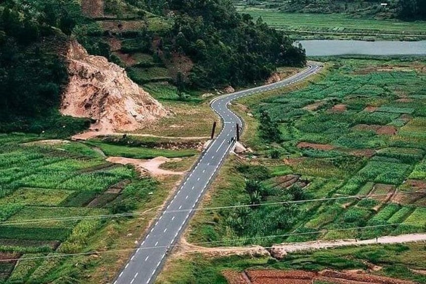 A winding road through terraced fields. 2