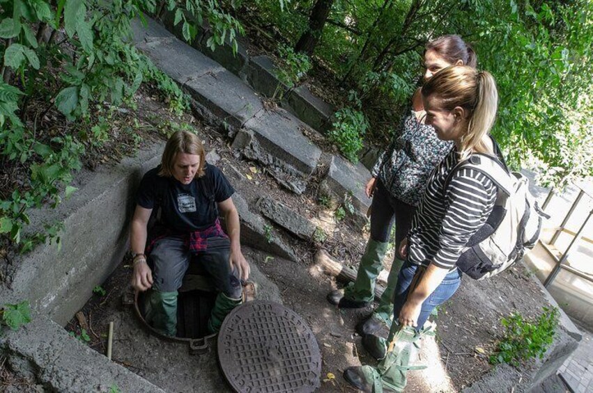 Go down throw the manhole to explore tunnels 3