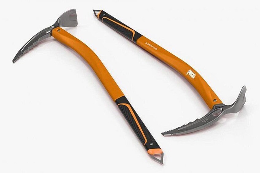 Two orange and black tools with metal heads and handles. 5